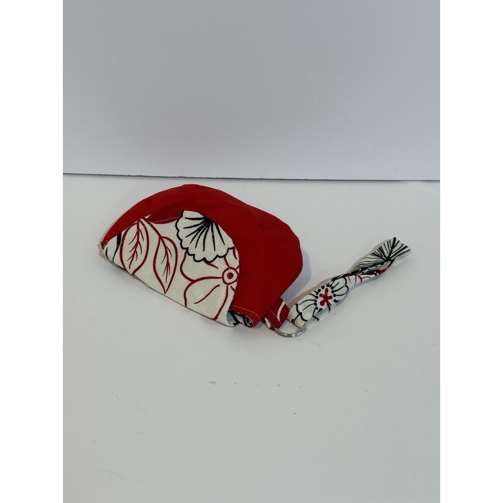 Handmade Red Wristlet Coin Purse Floral Lined Snap Closure Small Pouch - Picture 3 of 12